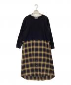 ZUCCAズッカ）の古着「オンブレーチェックドッキング ロングワンピース」｜ブラック