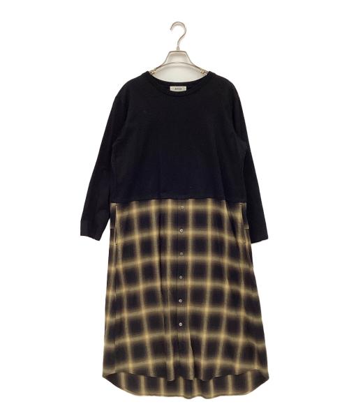 ZUCCA（ズッカ）ZUCCA (ズッカ) オンブレーチェックドッキング ロングワンピース ブラック サイズ:Mの古着・服飾アイテム