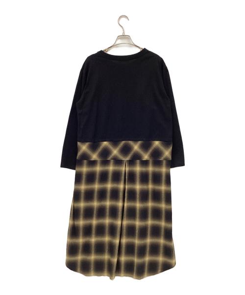ZUCCA（ズッカ）ZUCCA (ズッカ) オンブレーチェックドッキング ロングワンピース ブラック サイズ:Mの古着・服飾アイテム