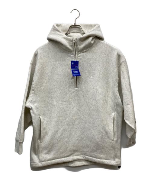 FRAMeWORK（フレームワーク）FRAMeWORK (フレームワーク) Champion (チャンピオン) 別注REVERSE WEAVE11.5OZフードハーフジップドロストプルオーバー オートミール サイズ:M 未使用品の古着・服飾アイテム