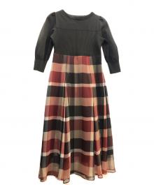 BLUE LABEL CRESTBRIDGE（ブルーレーベルクレストブリッジ）の古着「シフォンコンビドレス」｜ブラック×レッド