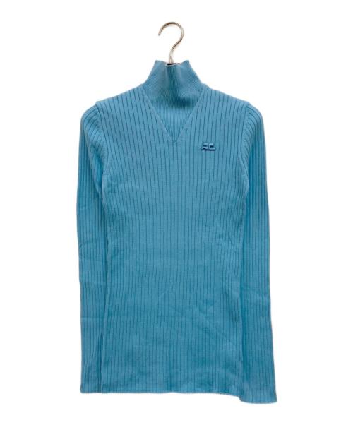 courreges（クレージュ）courreges (クレージュ) ワンポイントロゴ タートルネックニット ライトブルー サイズ:Sの古着・服飾アイテム
