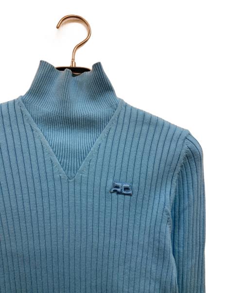 courreges（クレージュ）courreges (クレージュ) ワンポイントロゴ タートルネックニット ライトブルー サイズ:Sの古着・服飾アイテム