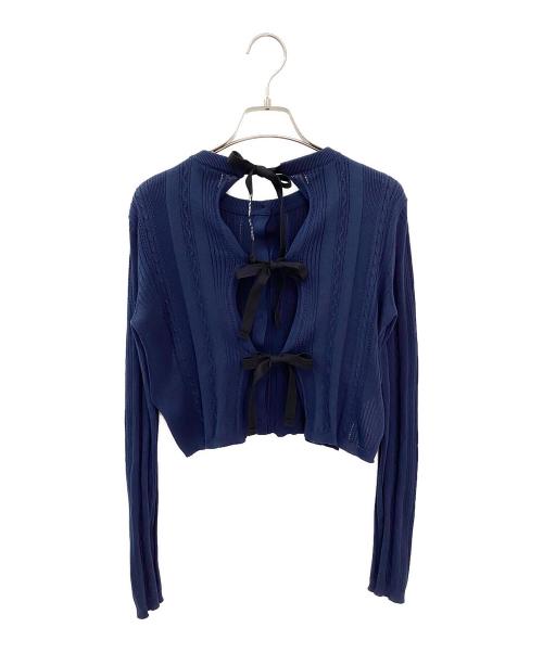 MIU MIU（ミュウミュウ）MIU MIU (ミュウミュウ) バックオープン リボンデザイン カーディガン ネイビー サイズ:38の古着・服飾アイテム