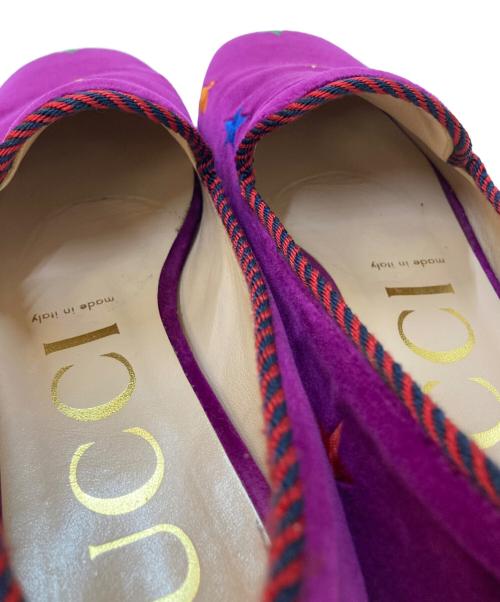 GUCCI（グッチ）GUCCI (グッチ) 刺繍ベルベットフラットシューズ パープル サイズ:38の古着・服飾アイテム