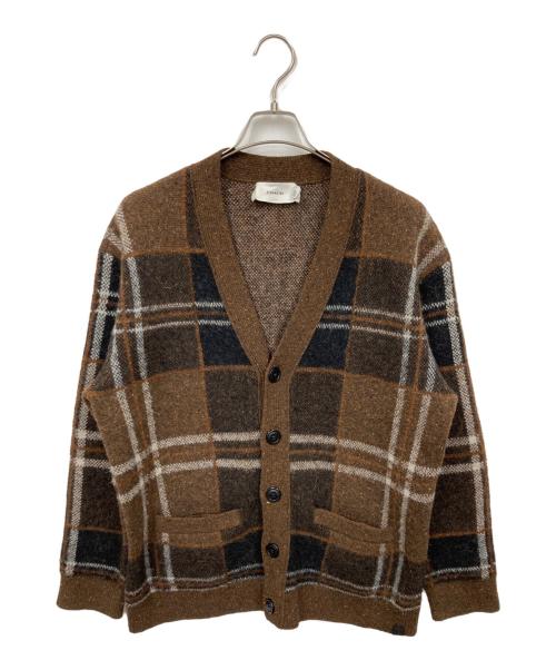 COACH（コーチ）COACH (コーチ) プラッド ニット カーディガン ブラウン サイズ:Sの古着・服飾アイテム