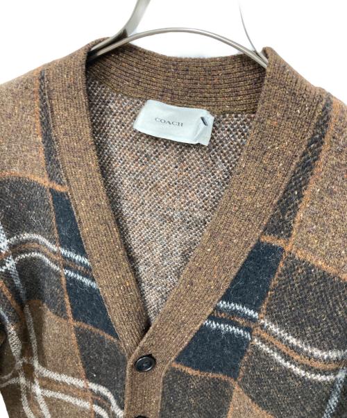 COACH（コーチ）COACH (コーチ) プラッド ニット カーディガン ブラウン サイズ:Sの古着・服飾アイテム