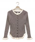 tyn.TGORトゴール）の古着「フリル ボーダーニットカーディガン」｜ブラック