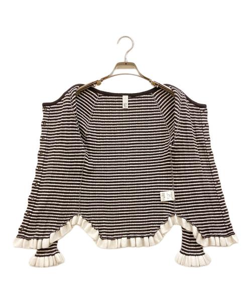 tyn.TGOR（トゴール）tyn.TGOR (トゴール) フリル ボーダーニットカーディガン ブラック サイズ:FREEの古着・服飾アイテム