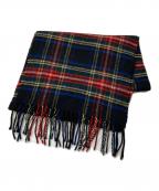 JOHNSTONS OF ELGINジョンストンズオブエルガン）の古着「カシミヤ チェック 小判マフラー」｜ネイビー