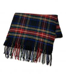 JOHNSTONS OF ELGIN（ジョンストンズオブエルガン）の古着「カシミヤ チェック 小判マフラー」｜ネイビー