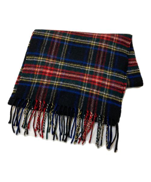 JOHNSTONS OF ELGIN（ジョンストンズオブエルガン）JOHNSTONS OF ELGIN (ジョンストンズオブエルガン) カシミヤ チェック 小判マフラー ネイビーの古着・服飾アイテム