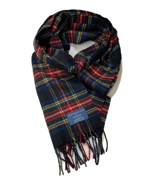 JOHNSTONS OF ELGIN（ジョンストンズオブエルガン）JOHNSTONS OF ELGIN (ジョンストンズオブエルガン) カシミヤ チェック 小判マフラー ネイビーの古着・服飾アイテム