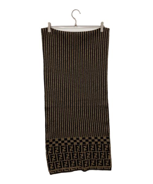 FENDI（フェンディ）FENDI (フェンディ) ストライプウールマフラー ブラウン×ブラックの古着・服飾アイテム