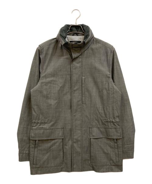 ERMENEGILDO ZEGNA（エルメネジルド・ゼニア）Ermenegildo Zegna (エルメネジルド・ゼニア) レザー切替ジップアップジャケット グレー サイズ:XSの古着・服飾アイテム