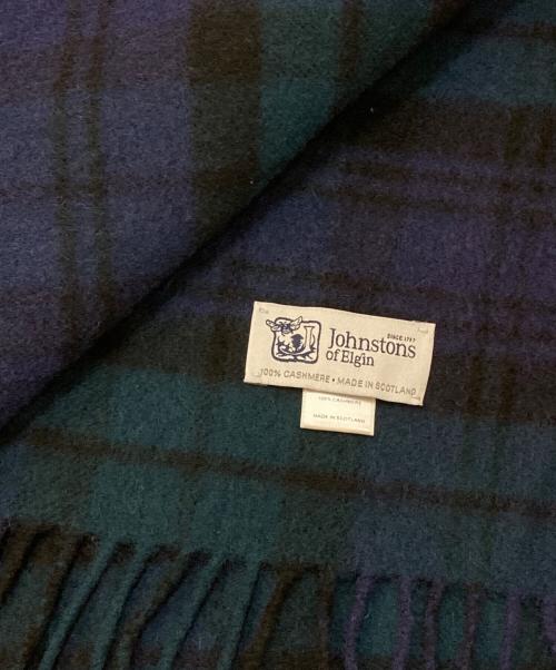 JOHNSTONS OF ELGIN（ジョンストンズオブエルガン）JOHNSTONS OF ELGIN (ジョンストンズオブエルガン) カシミヤ チェック 大判ストール グリーン×ネイビーの古着・服飾アイテム