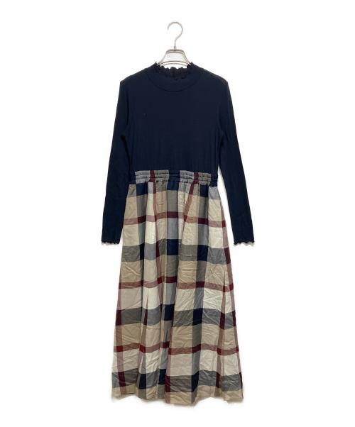 BLUE LABEL CRESTBRIDGE（ブルーレーベルクレストブリッジ）BLUE LABEL CRESTBRIDGE (ブルーレーベルクレストブリッジ) 3wayワンピース ネイビー×ブラウン サイズ:38の古着・服飾アイテム