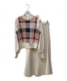 BLUE LABEL CRESTBRIDGE（ブルーレーベルクレストブリッジ）の古着「ニットセットアップ」｜ベージュ