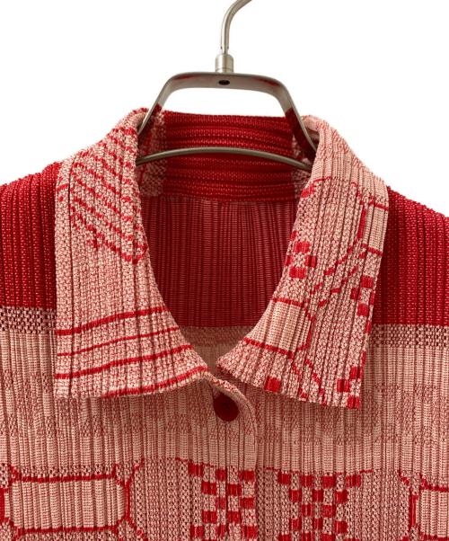 PLEATS PLEASE（プリーツプリーズ）PLEATS PLEASE (プリーツプリーズ) ノースリーブプリーツシャツ レッド サイズ:4の古着・服飾アイテム