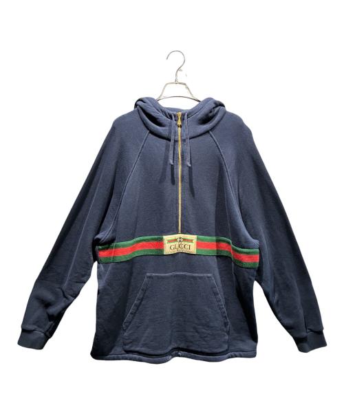 GUCCI（グッチ）GUCCI (グッチ) ウエブ&GUCCIラベル付きスウェットシャツ ネイビー サイズ:Sの古着・服飾アイテム
