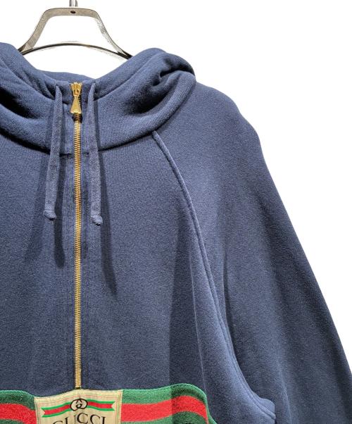 GUCCI（グッチ）GUCCI (グッチ) ウエブ&GUCCIラベル付きスウェットシャツ ネイビー サイズ:Sの古着・服飾アイテム