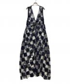 HARUNOBUMURATAハルノブ ムラタ）の古着「JACQUARD PLAID SLEEVELESS LONG DRESS」｜ネイビー