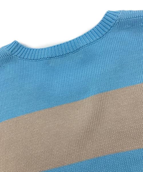 DRAWER（ドゥロワー）Drawer (ドゥロワー) コットンボーダーS/Sニット　6518-106-0505 ブルー×ベージュ サイズ:Freeの古着・服飾アイテム