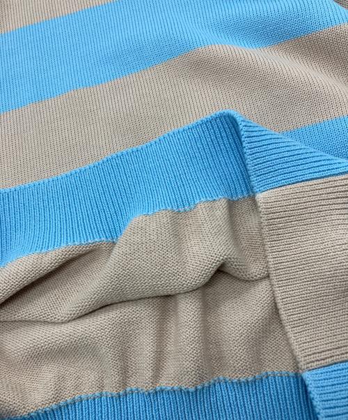DRAWER（ドゥロワー）Drawer (ドゥロワー) コットンボーダーS/Sニット　6518-106-0505 ブルー×ベージュ サイズ:Freeの古着・服飾アイテム