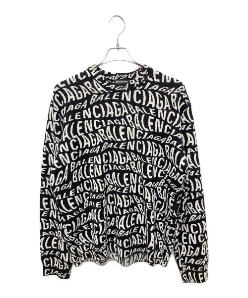 BALENCIAGA（バレンシアガ）BALENCIAGA (バレンシアガ) ロゴ総柄ニットセーター ブラック サイズ:Ｌの古着・服飾アイテム