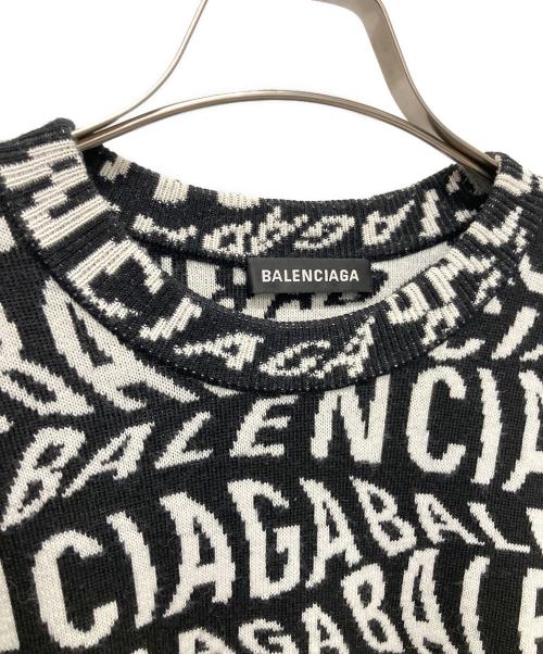 BALENCIAGA（バレンシアガ）BALENCIAGA (バレンシアガ) ロゴ総柄ニットセーター ブラック サイズ:Ｌの古着・服飾アイテム