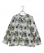 plantationプランテーション）の古着「花柄刺繍カーディガン　ノーカラーシャツ」｜ホワイト