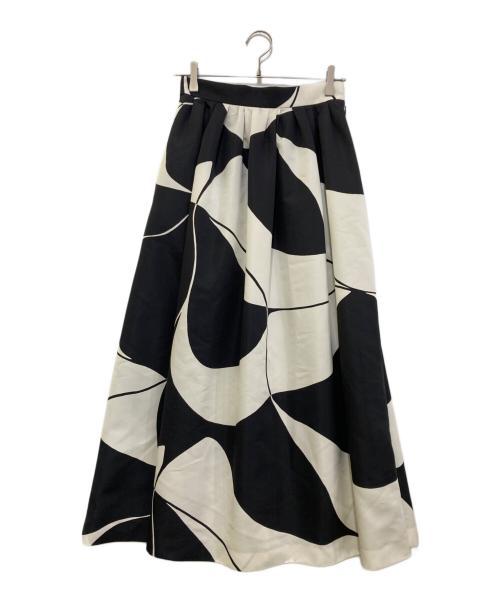 M・Fil（エムフィル）M・Fil (エムフィル) EFFE BEAMS (エッフェ ビームス) リーフタッチ プリント ロング スカート　242-12294 ブラック×ホワイト サイズ:38の古着・服飾アイテム