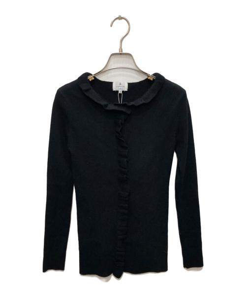 LANVIN en Bleu（ランバンオンブルー）LANVIN en Bleu (ランバンオンブルー) フリルリブカーディガン ブラック サイズ:38 未使用品の古着・服飾アイテム