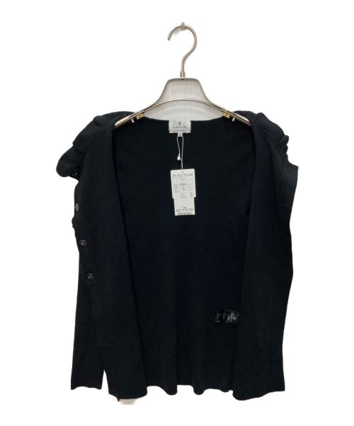 LANVIN en Bleu（ランバンオンブルー）LANVIN en Bleu (ランバンオンブルー) フリルリブカーディガン ブラック サイズ:38 未使用品の古着・服飾アイテム