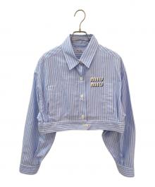 MIU MIU（ミュウミュウ）の古着「ストライプクロップドシャツ」｜ライトブルー