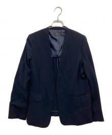 BARNEYS NEWYORK（バーニーズ・ニューヨーク）の古着「スムースサテン ノーカラージャケット」｜ネイビー