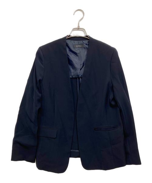 BARNEYS NEWYORK（バーニーズ・ニューヨーク）BARNEYS NEWYORK (バーニーズ・ニューヨーク) スムースサテン ノーカラージャケット ネイビー サイズ:40の古着・服飾アイテム