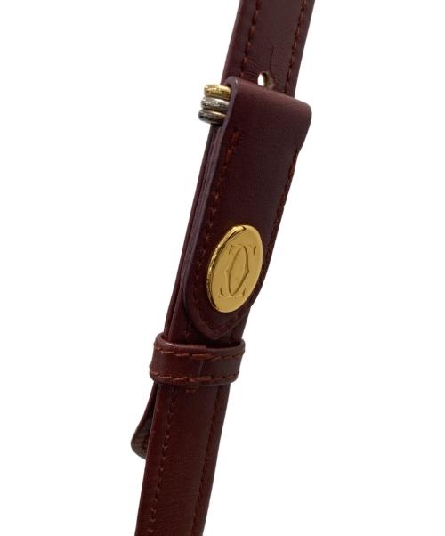 Cartier（カルティエ）Cartier (カルティエ) マストライン レザーショルダーバッグ ボルドー×ブラウンの古着・服飾アイテム