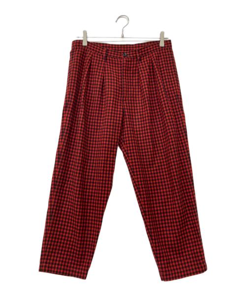 tricot COMME des GARCONS（トリココムデギャルソン）tricot COMME des GARCONS (トリココムデギャルソン) 2タックウールブレンドチェックパンツ レッド サイズ:Mの古着・服飾アイテム