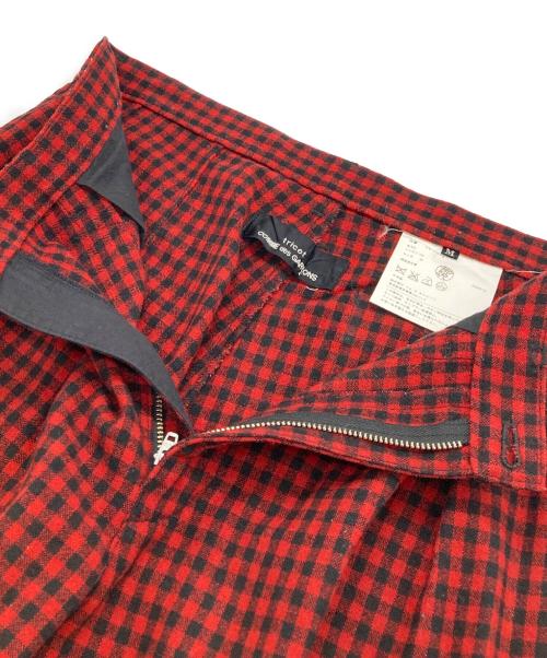 tricot COMME des GARCONS（トリココムデギャルソン）tricot COMME des GARCONS (トリココムデギャルソン) 2タックウールブレンドチェックパンツ レッド サイズ:Mの古着・服飾アイテム