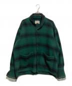 GREG LAURENグレッグローレン）の古着「GREEN PLAID SHAWL COLLAR BOXY」｜グリーン