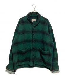 GREG LAUREN（グレッグローレン）の古着「GREEN PLAID SHAWL COLLAR BOXY」｜グリーン
