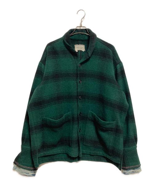 GREG LAUREN（グレッグローレン）GREG LAUREN (グレッグローレン) GREEN PLAID SHAWL COLLAR BOXY グリーン サイズ:4の古着・服飾アイテム