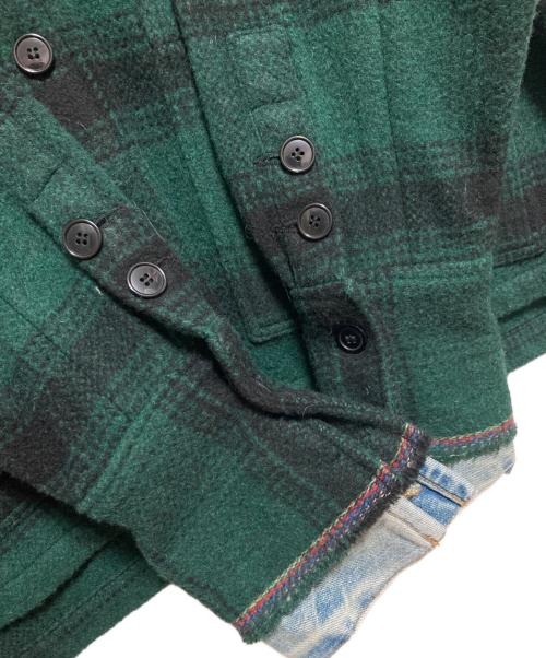 GREG LAUREN（グレッグローレン）GREG LAUREN (グレッグローレン) GREEN PLAID SHAWL COLLAR BOXY グリーン サイズ:4の古着・服飾アイテム