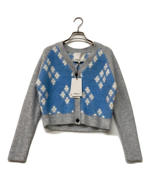 3.1 phillip lim（スリーワンフィリップリム）3.1 phillip lim (スリーワンフィリップリム) 柄切替ニットカーディガン グレー×ブルー サイズ:S 未使用品の古着・服飾アイテム