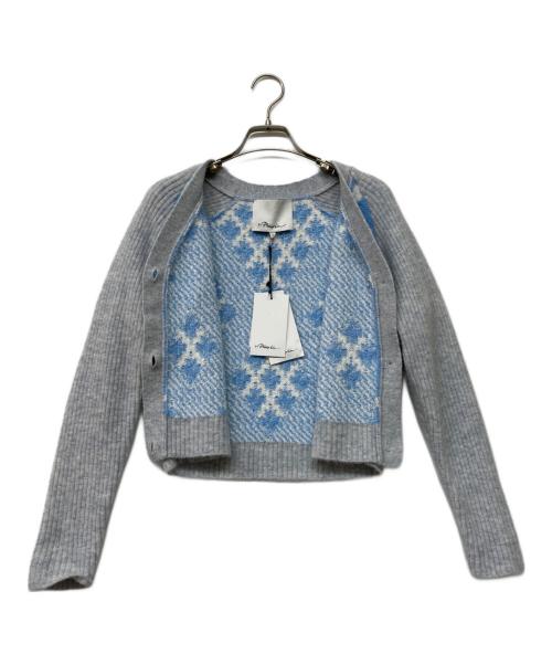 3.1 phillip lim（スリーワンフィリップリム）3.1 phillip lim (スリーワンフィリップリム) 柄切替ニットカーディガン グレー×ブルー サイズ:S 未使用品の古着・服飾アイテム