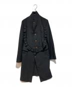 COMME des GARCONS COMME des GARCONSコムデギャルソン コムデギャルソン）の古着「ポリ縮絨フリル前掛け ロングジャケット」｜ブラック