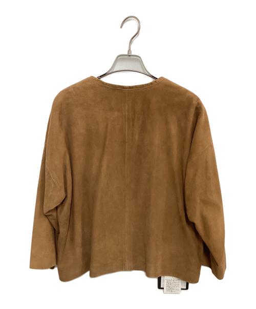 Cinquanta（チンクワンタ）Cinquanta (チンクワンタ) スウェードノーカラージャケット ブラウン サイズ:38の古着・服飾アイテム