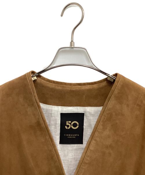 Cinquanta（チンクワンタ）Cinquanta (チンクワンタ) スウェードノーカラージャケット ブラウン サイズ:38の古着・服飾アイテム