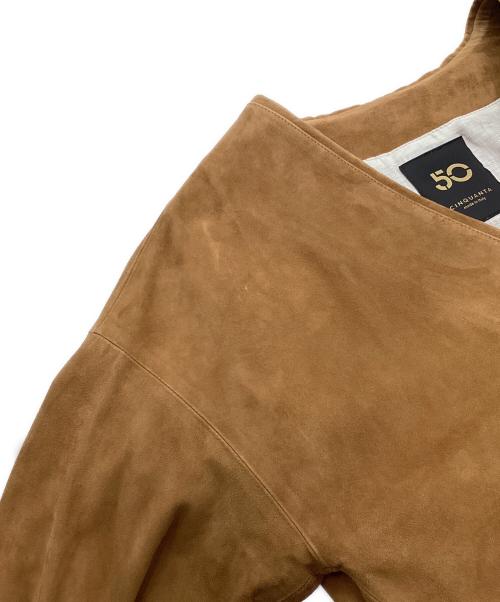 Cinquanta（チンクワンタ）Cinquanta (チンクワンタ) スウェードノーカラージャケット ブラウン サイズ:38の古着・服飾アイテム